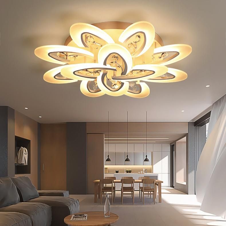 Cheap Large Flower Design Crystal Acrylic LED Round Ceiling Light 15 Heads Interior Home Lighting