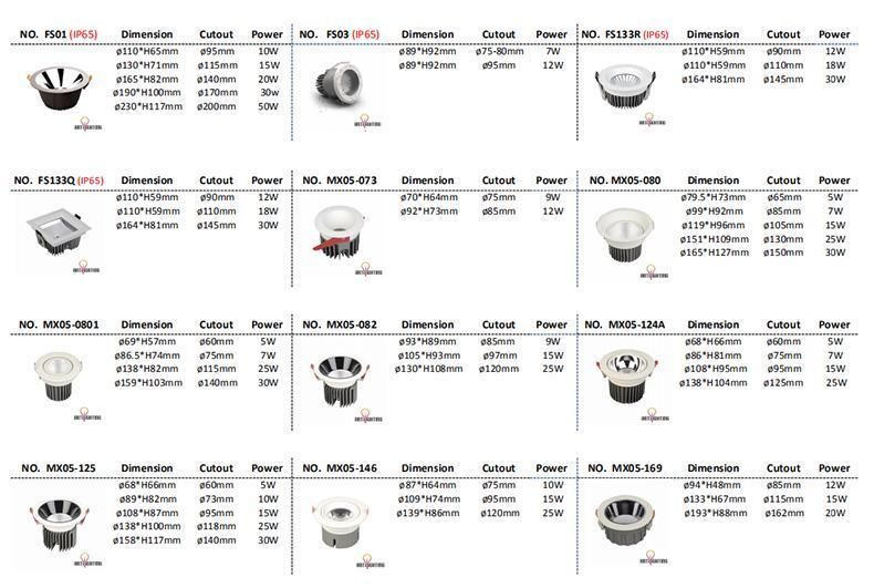 High Power Shopping Mall Embedded Downlights COB 10watt 15watt 25watt 30watt 40watt Ceiling LED Down Light