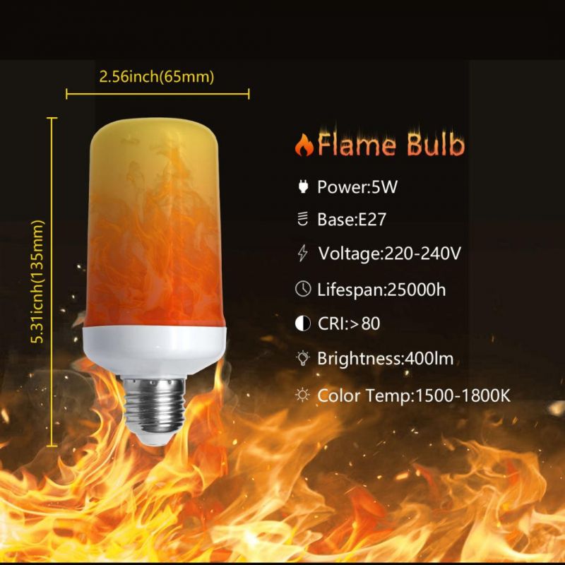 LED Flame Effect Light Bulb 3 Modes 220-240V E27 Base Fire Light Bulb Holiday Party Decorations Flame Light Bulb