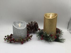 4 Inch Battery Powered Dancing LED Wax Moving Flameless Gold Dust Candle Light in Flower Garland