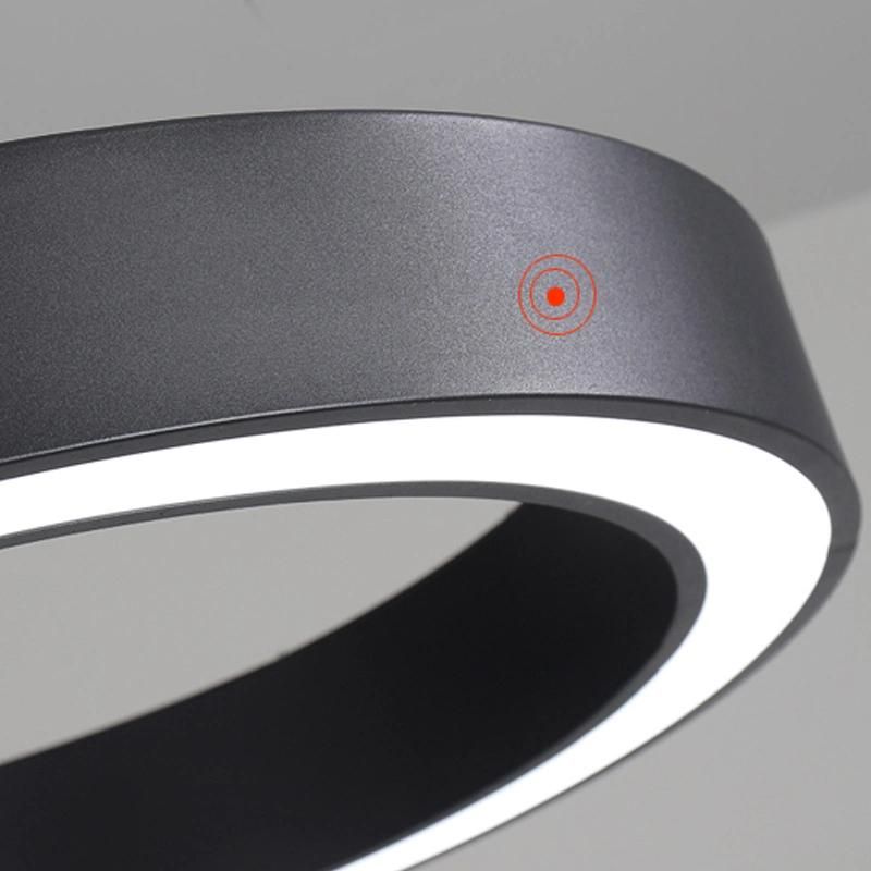 Modern LED Metal 18 Inch Ring Lamps Light Black Office Restaurant Hotel Decoration Commercial Circle Ring Pendant Light