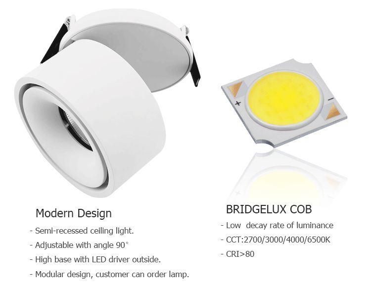 Hot Sale CRI 90 9.3W Flicker Free LED Recessed Surface Mounted Ceilinglight