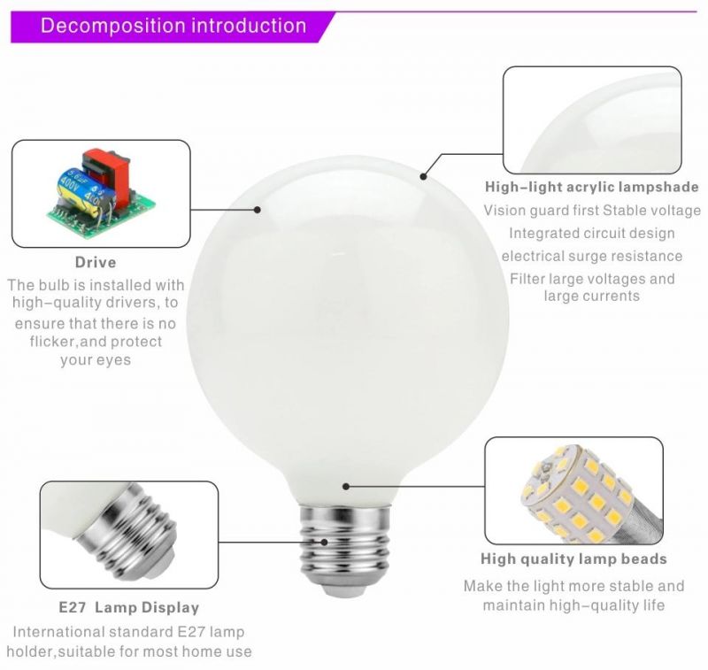 G80 G95 G125 Milky Glass Bulb E27 5W LED Light Bulb AC 175V-265V Globe Ball Bulb Cold/Warm White Lampada LED Lamp