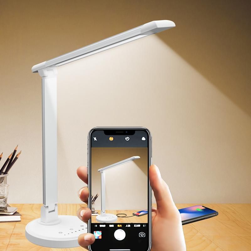 12W LED Desk Lamp, Dimmable and Adjustable Table, Touch-Sensitive Control Panel, with 5 Lighting Modes 7 Brightness Levels, Timer and 5V/2.1A USB Charging Port