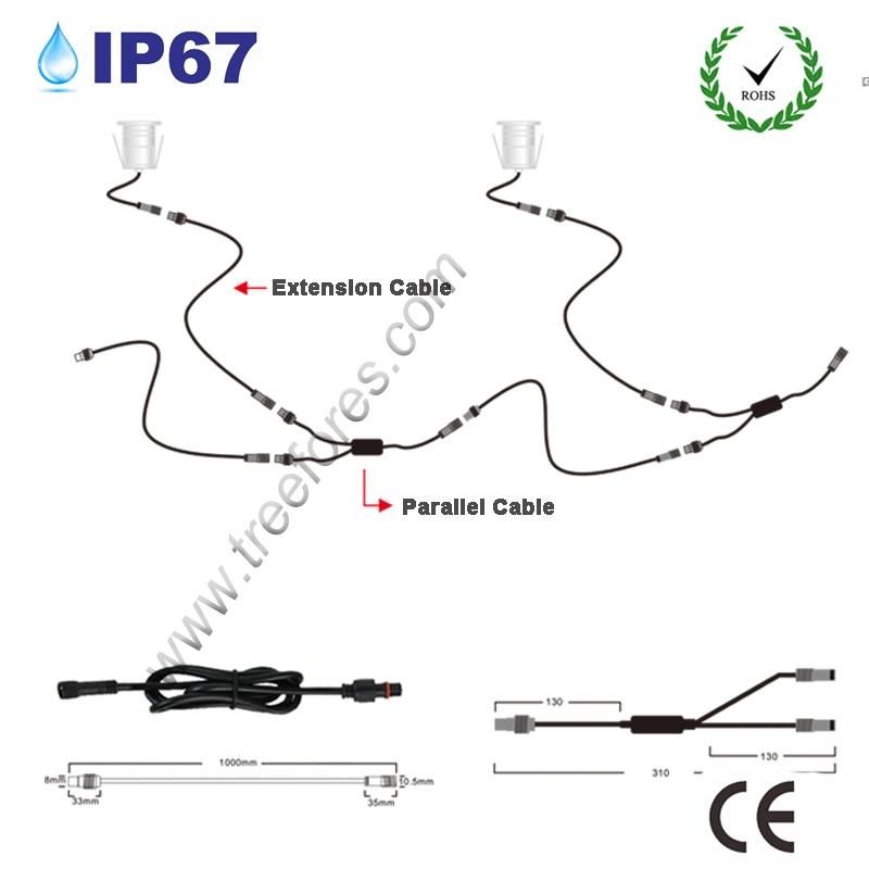 Silicon Wire IP67 CE 1m 2pin Extension LED Cable 3pin Y Parallel with DC Quick Terminal