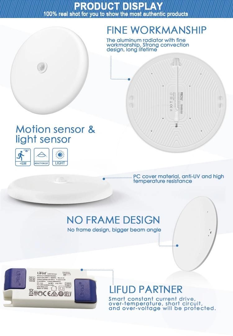 24W Lampada Motion Sensor Aluminium LED Lamp Downlight Housing Price  24 Watts Ceiling LED Panel Light