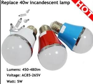 Red Blue White Cover 480lm Plastic Body 5W E27 LED Lamp
