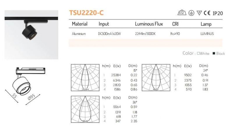 20W One Phase Three Phase Modern Commercial Black Adjustable LED Track Light Fixtures