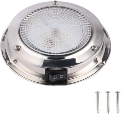 Stainless Steel Surface Mount 12 Volts 4inch Marine Dome Light LED Boat Cabin Lights White with Switch