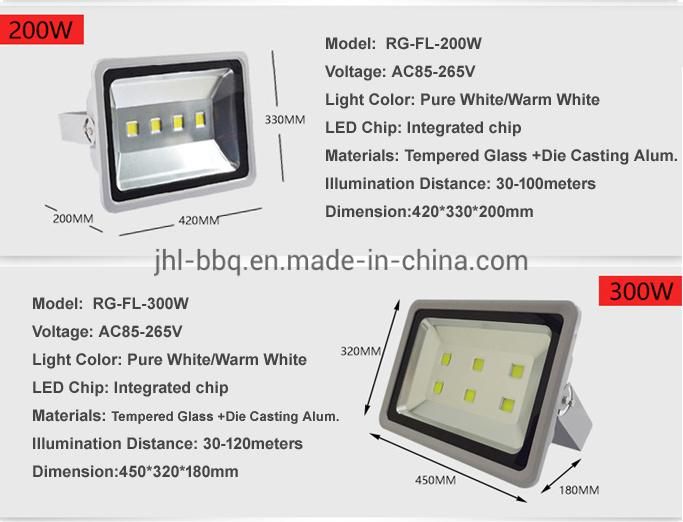 LED Flood Light Special Designed for Application in Outdoor with IP65 Waterproof Aluminum Die Casting Shell and Diffuse 30W/50W/100W/150W/200W