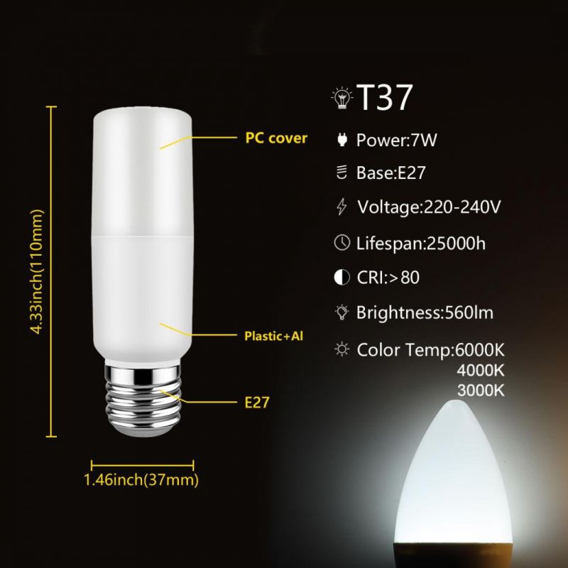 China Factory LED T37 Bulb 220-240V 7W T Bulb Linear IC Driver Lamp Lights for Interior Bedroom Living Room Office Lighting