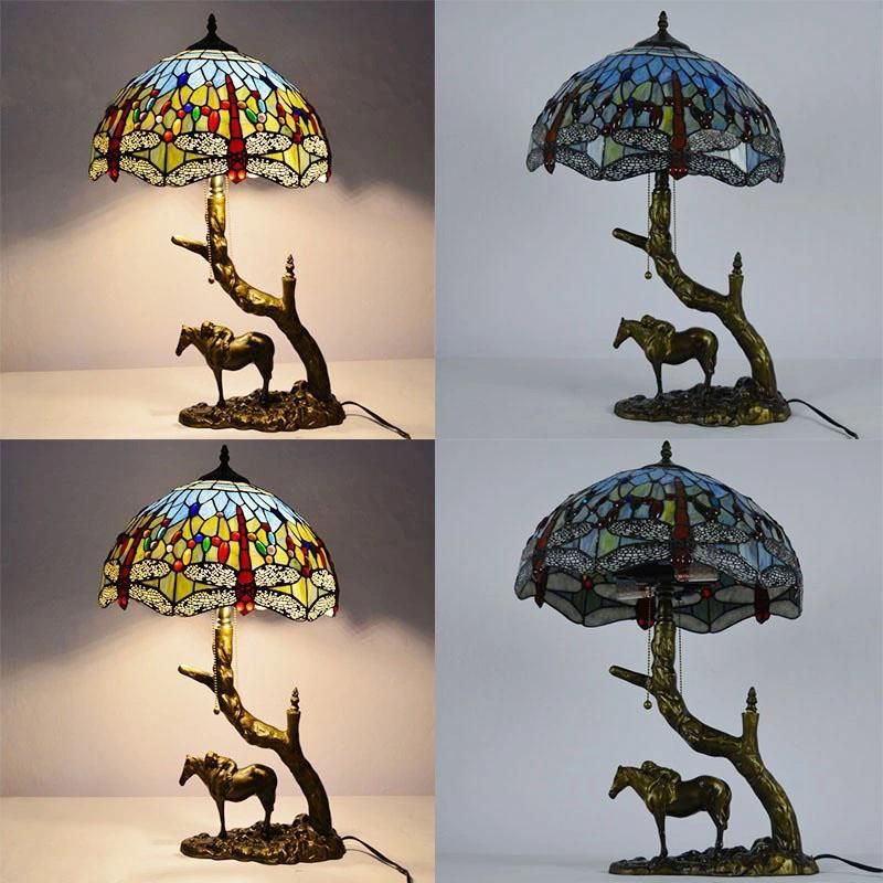 Tiffany Bronze Bedroom Decorative Lighting Stained Glass Table Lamp