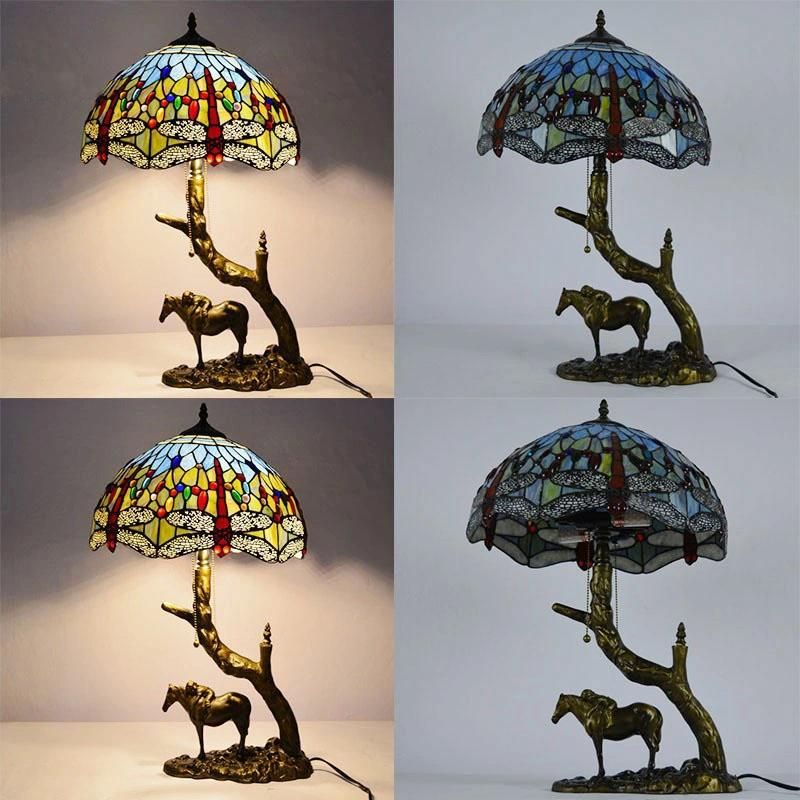 Tiffany Bronze Bedroom Decorative Lighting Stained Glass Table Lamp