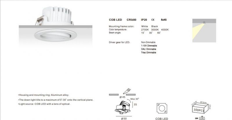 R6854 1W 3W Aluminum COB LED Commercial Interior Spotlight Small LED Down Light
