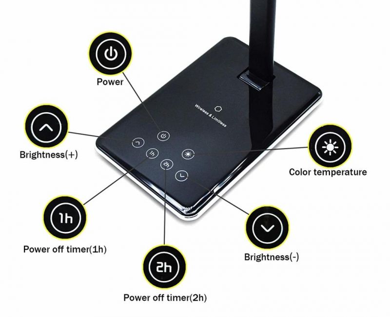 Jld-0319 Qi Touch Dimming LED Folding Desk Lamp with Wireless Charger with USB Port