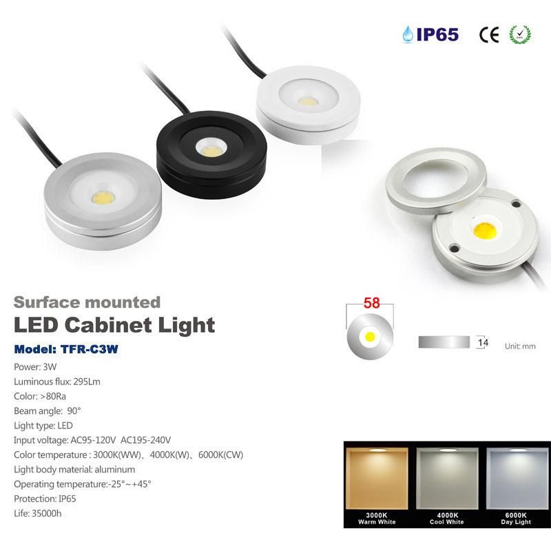 3W AC 110V 220V Mini LED Spotlight 280lm for Cabinet Ceiling Light