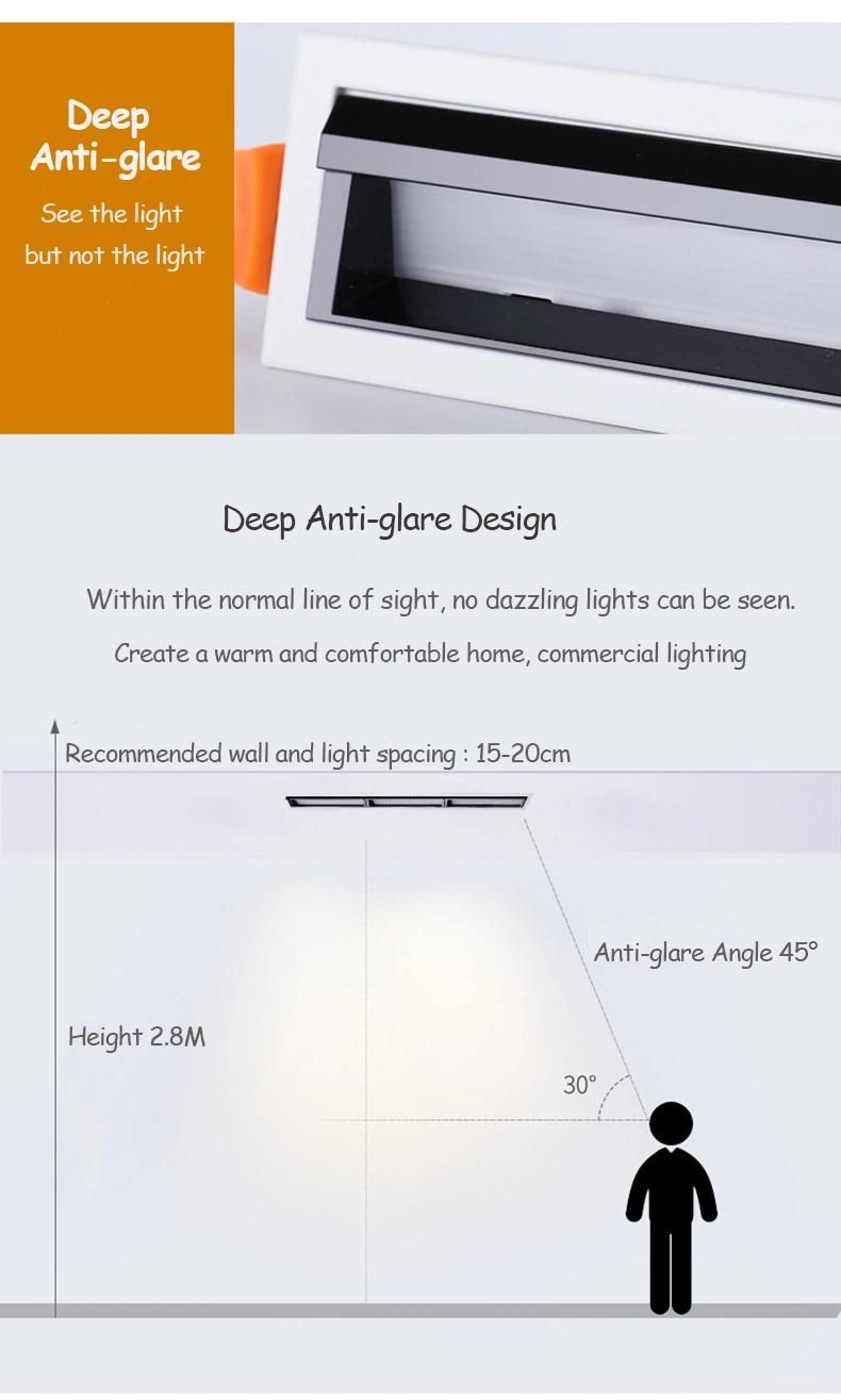 Modernization Meeting Room Aluminum Recessed 10W 20W 30W LED Linear Grille Lamp Down Light for Building Ceiling Luminary