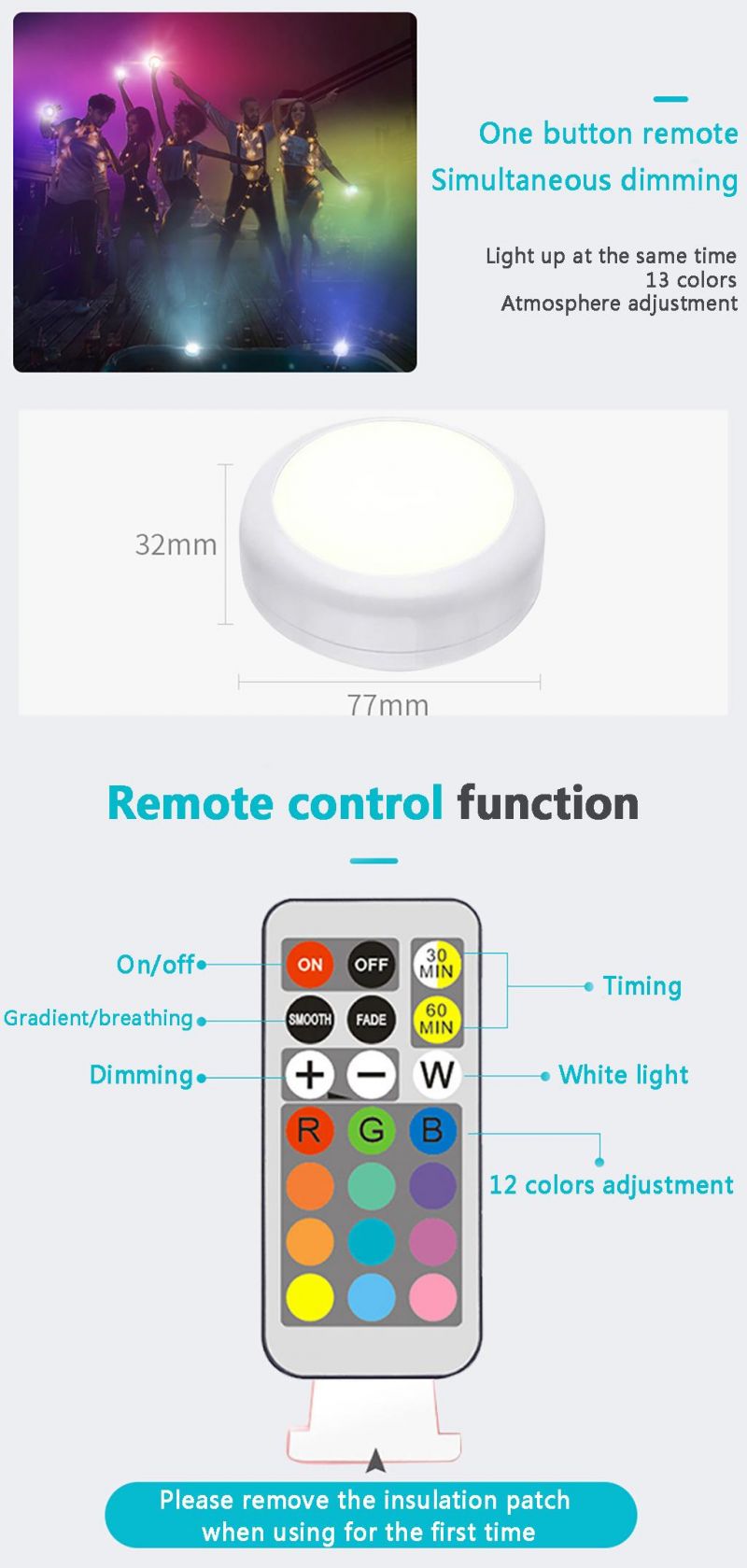 AA Battery RGBW LED Infrared Remote Control Night Light PIR Body Sensor Cabinet Light or Bed Lights