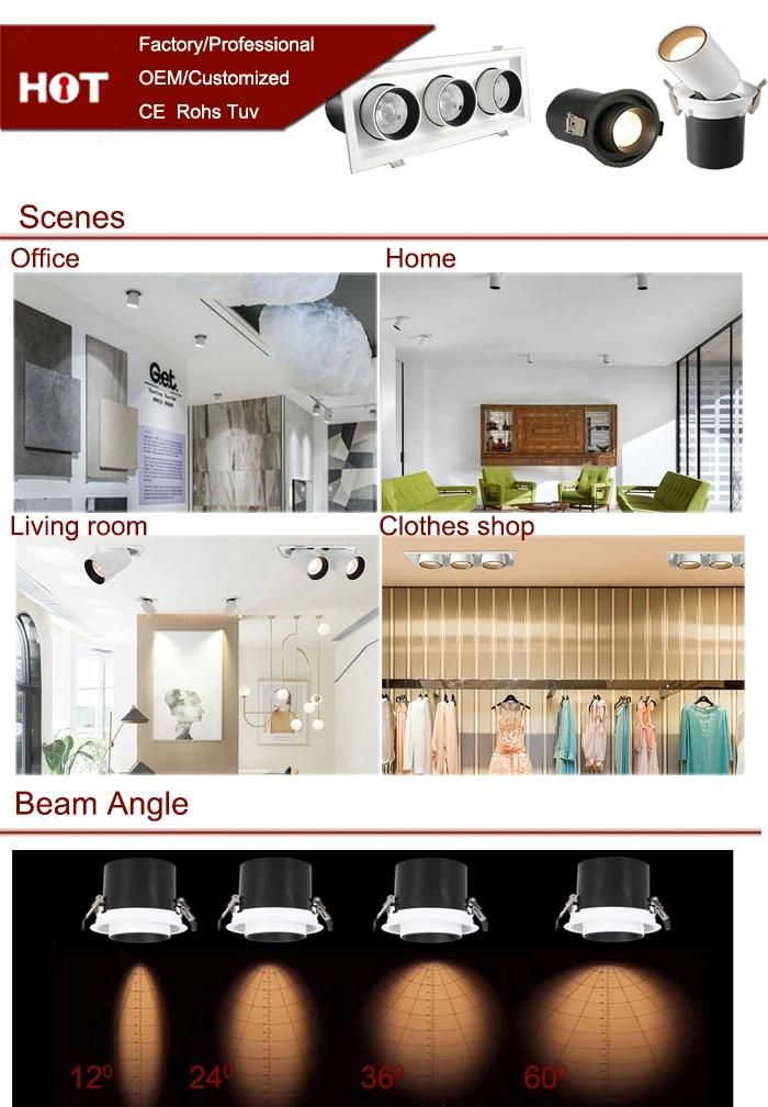 Aluminium Embedded Recessed Rust Prevention IP20 Square 1 Head 2 Heads 3 Heads LED Downlight