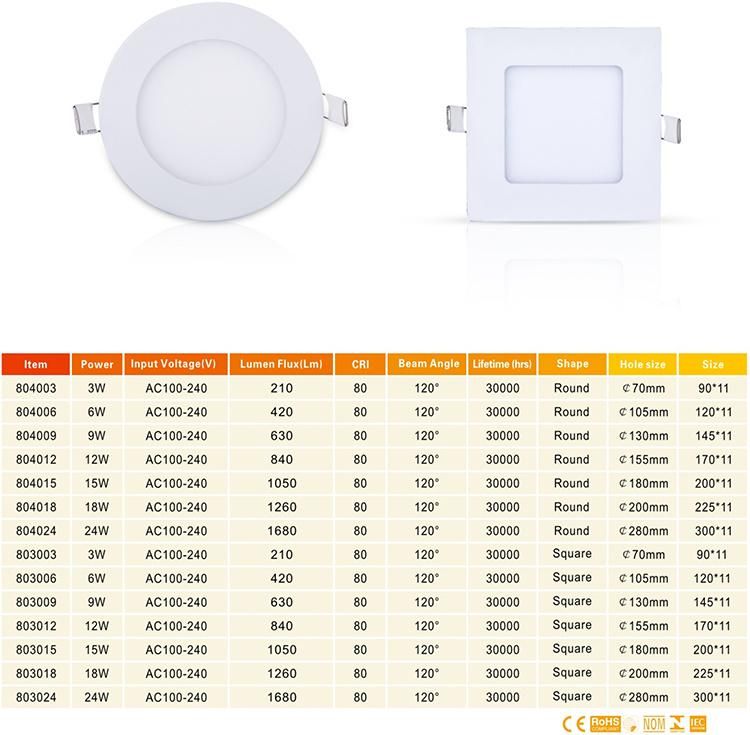 6W 12W 18W 24W LED Round Recessed Ceiling Flat Panel Down Light Ultra Slim