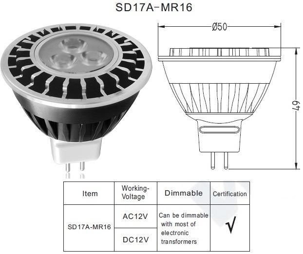 LED Spotlight MR16 Lamp with 4W Wide Voltage 9-26V AC/DC for Outdoor Lighting