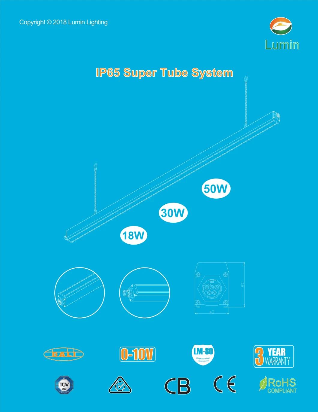 0.6m/1.2m/1.5m Dali Dimmable Linkable Ceiling LED Linear Light Super Tube System