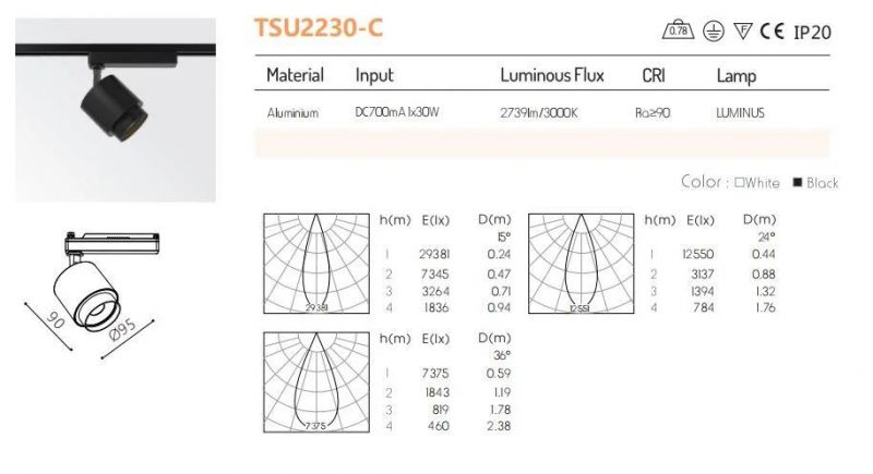 20W One Phase Three Phase Modern Commercial Black Adjustable LED Track Light Fixtures