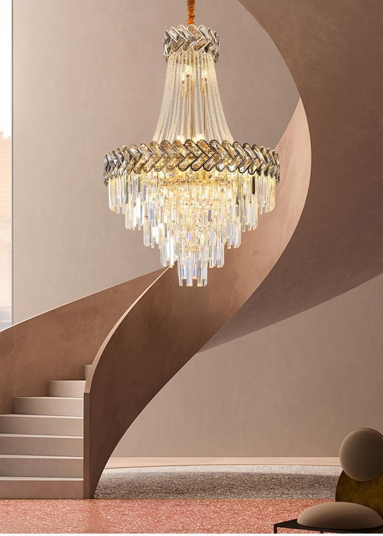 Large Project Indoor Hotel Lobby Villa Decoration Pendant Light Luxury Crystal K9 LED Chandelier