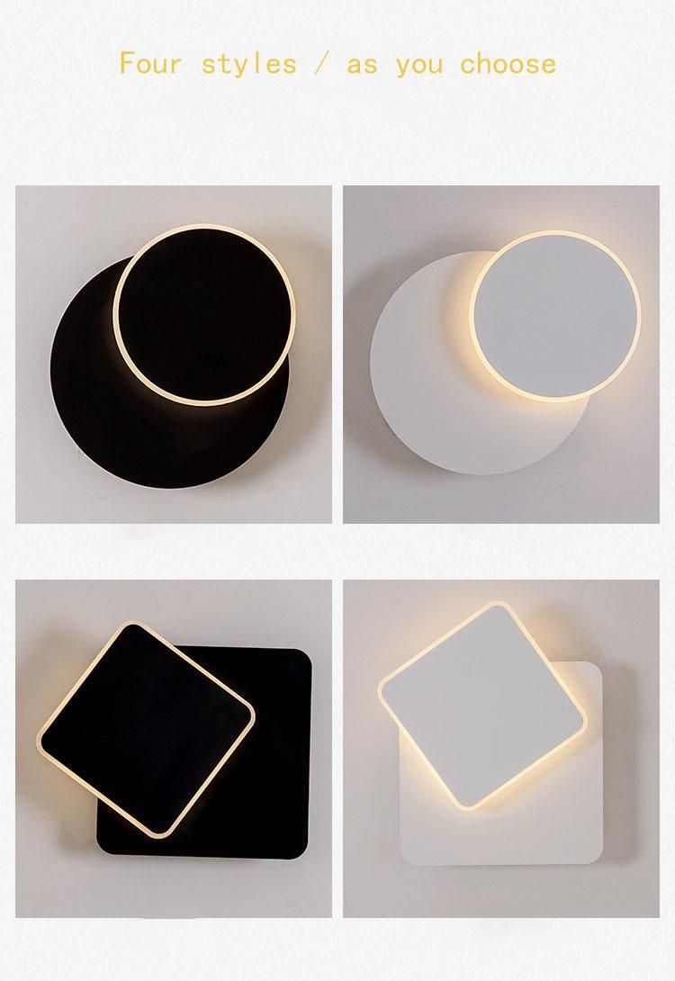 LED Wall Lamp Nordic Minimalist Bedroom Wall Lamp Living Room Round Square Rotatable Wall Lamp