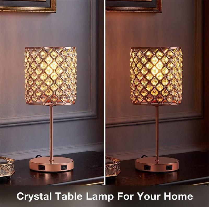 LED Indoor Living Room Bedside Crystal Light Shade Bedroom Golden Crystal Table Lamp