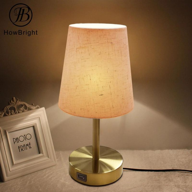 How Bright Nordic Design E12 Bulb Table Lamp with Fabric Shade with USB Gold Color for Home Office Hotel Table Lamp