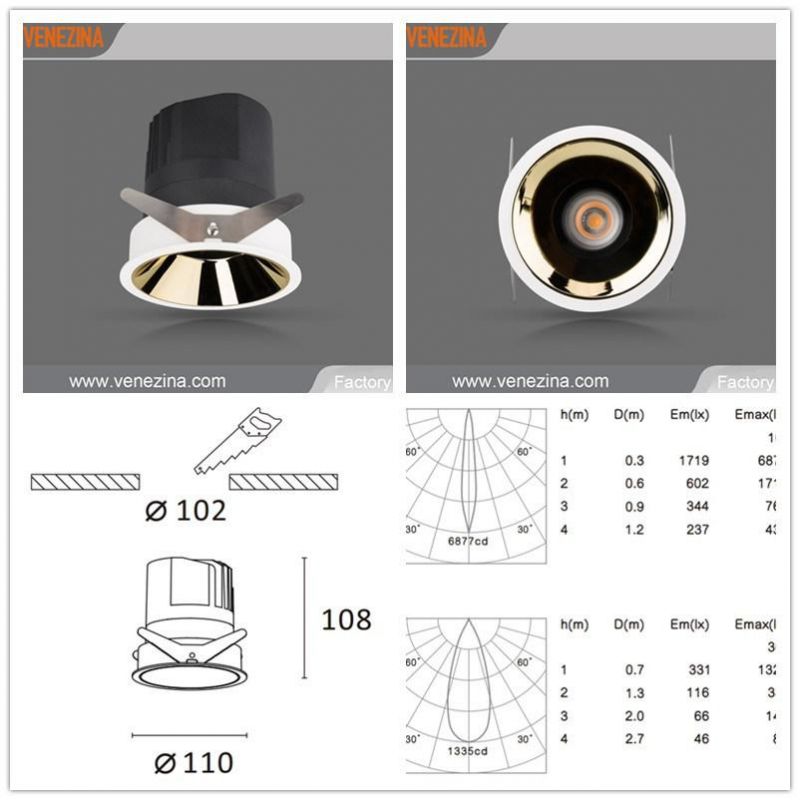 Gold Reflector 6W Ce RoHS Approved LED Recessed Downlight