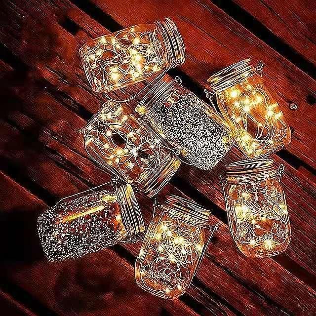 20 LED Hanging Solar Light Outdoors Solar Glass Jar Lid Fairy String Light for Christmas Patio Garden Yard and Lawn