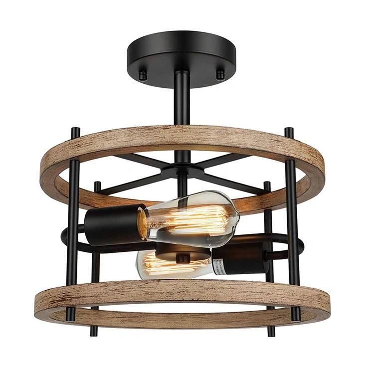Matte Black Semi Recessed Ceiling Light Fixtures 2 Lights E26 Farmhouse Pendant Light Retro Industrial Ceiling LED Chandeliers