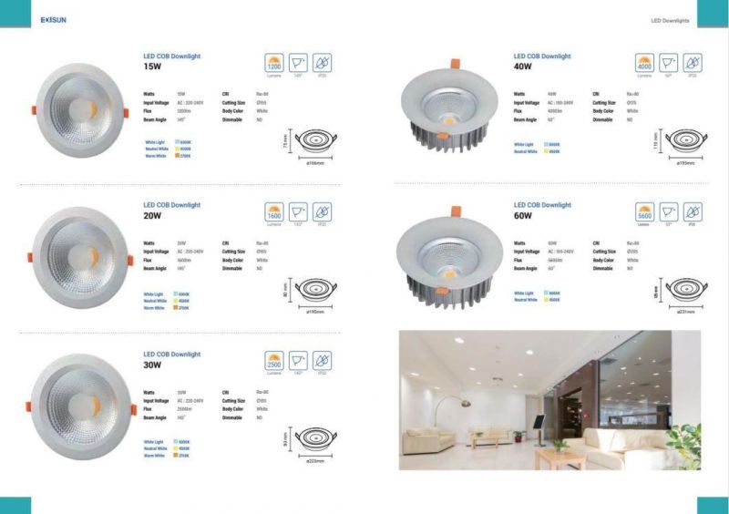 COB Downlight 12W 1080lm 6500K AC85-265V