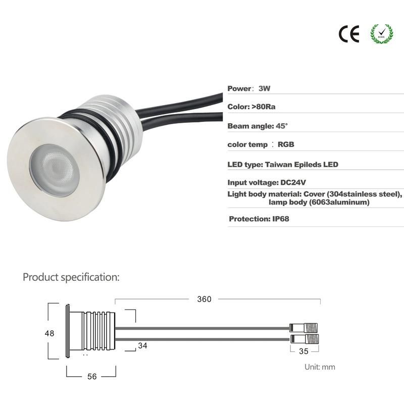 12V 24V IP68 3W CREE LED Spot Light Marine Lamp Garden LED Lighting