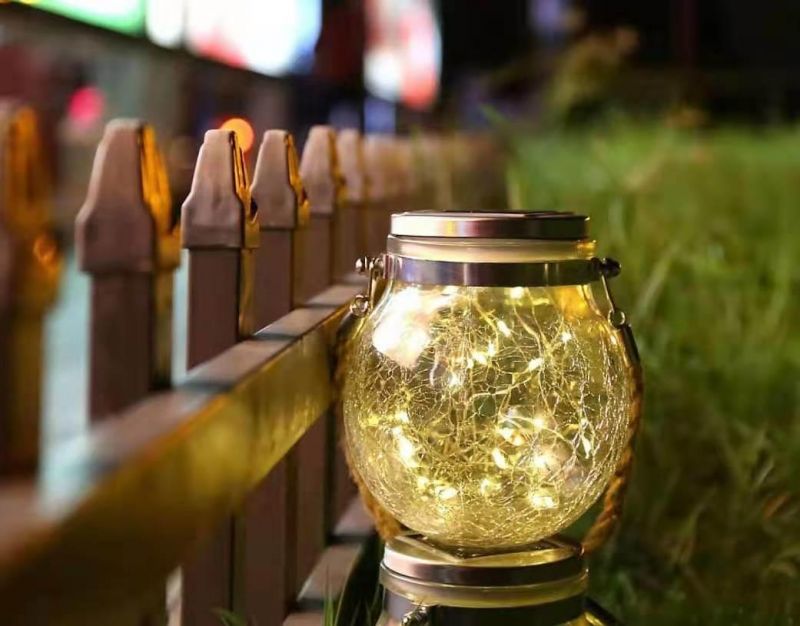 Waterproof Bottle Fairy Light Portable Garden Outdoor LED Light Decorative Solar Powered Hanging Crack Glass Jar Lamp