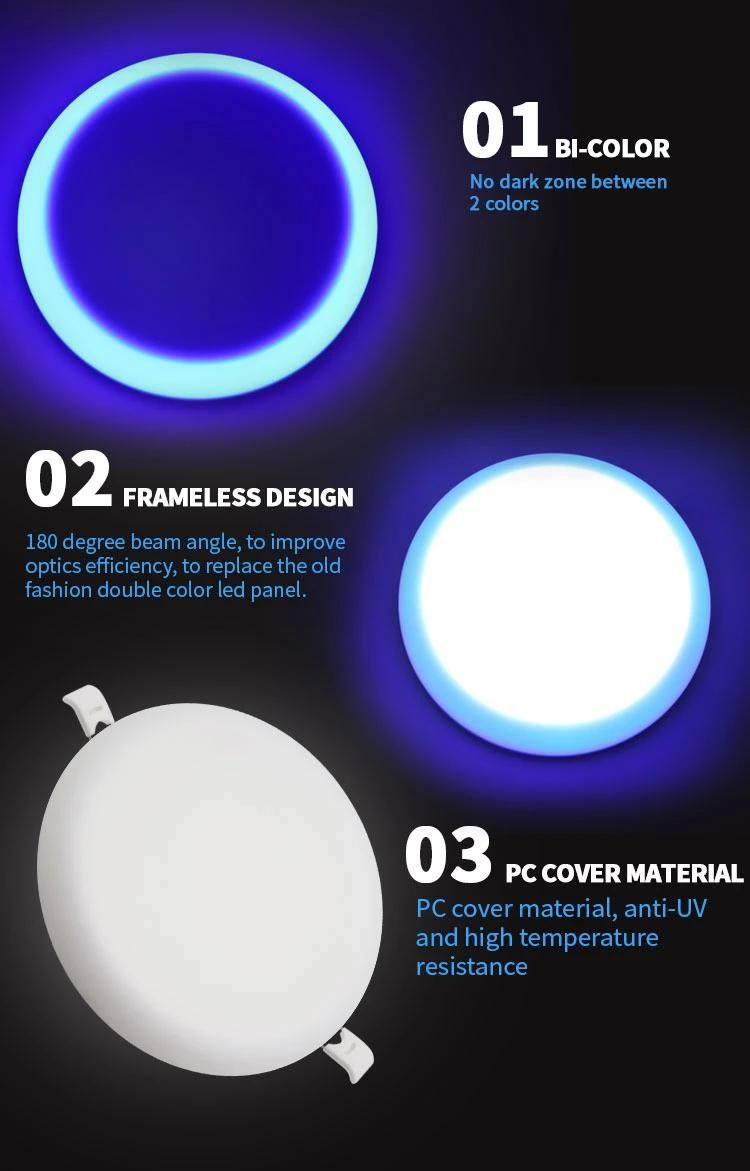 IP44 Indoor Round Small RGB 9W LED Frameless Panel Light Double Color