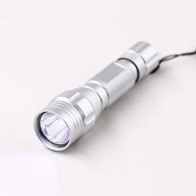 LED Aluminum Alloy Flashlight, Small Size Silver Flashlight with Rope, Dry Batteris for Hiking, Camping, Outdoor