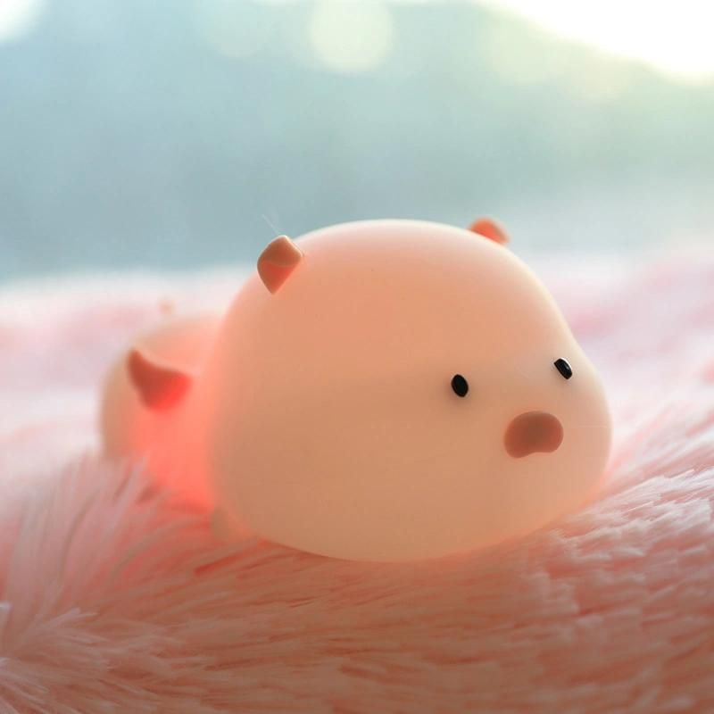 Pat Pig Night Light Touch Sensor Brightness Adjustable Safe Soft Silicone Baby Night for Kids