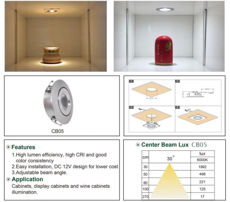 CE Approved DC12V Kitchen Under Cabinet Light Hardwired LED Cabinet Downlight