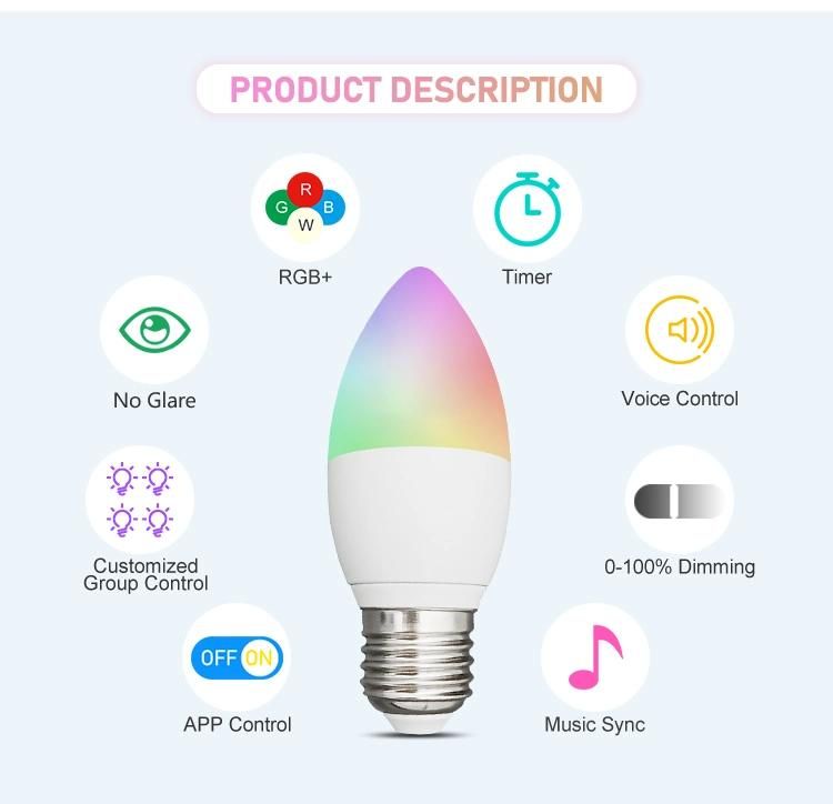 E12 E27 Base 5W C37 Smart LED Candle Bulb