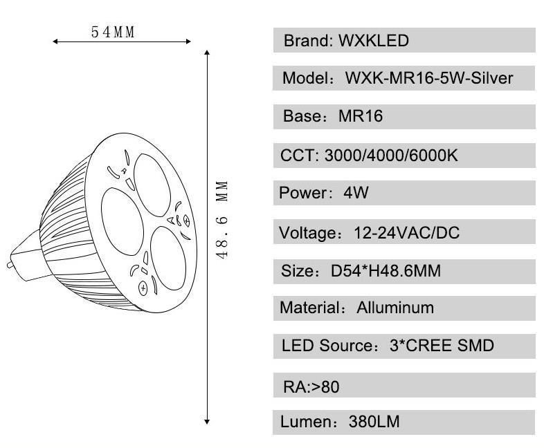 MR16 LED Bulb 5W CREE LED Chip LED Spotlight for Landscape and Spotlight