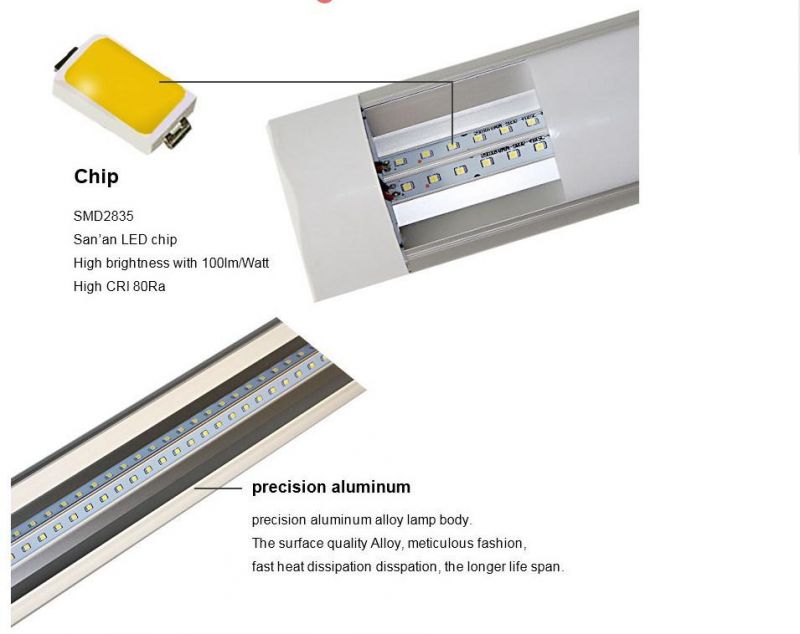 Surface Mounted Aluminium Linear Bar Light Wide Flat Tube LED Intelligent Batten Light