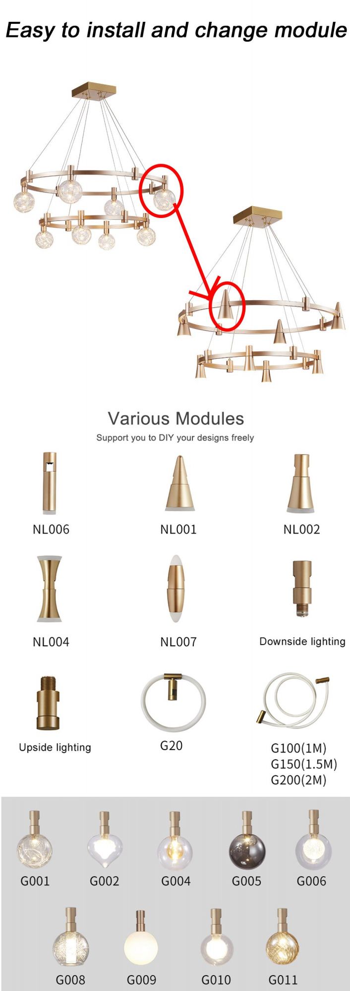 ETL CE Certification DIY LED Euro Pendant for Living Room, Home, Villa and Hotel Creative Personality Decorative Modern Chandelier Gold