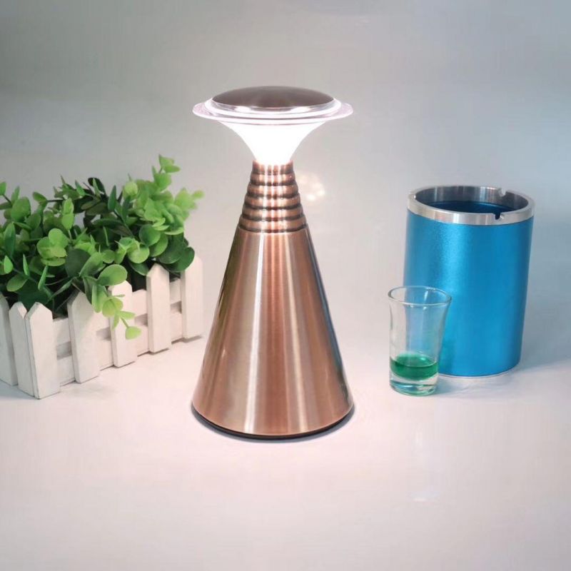 Hotel Style Aluminium USB Dimmable Rechargeable LED Table Night Lights Mini Gold Cordless Restaurant Touch Dimmer Dimming Desk Lamp for Hotel Bar KTV Club Home
