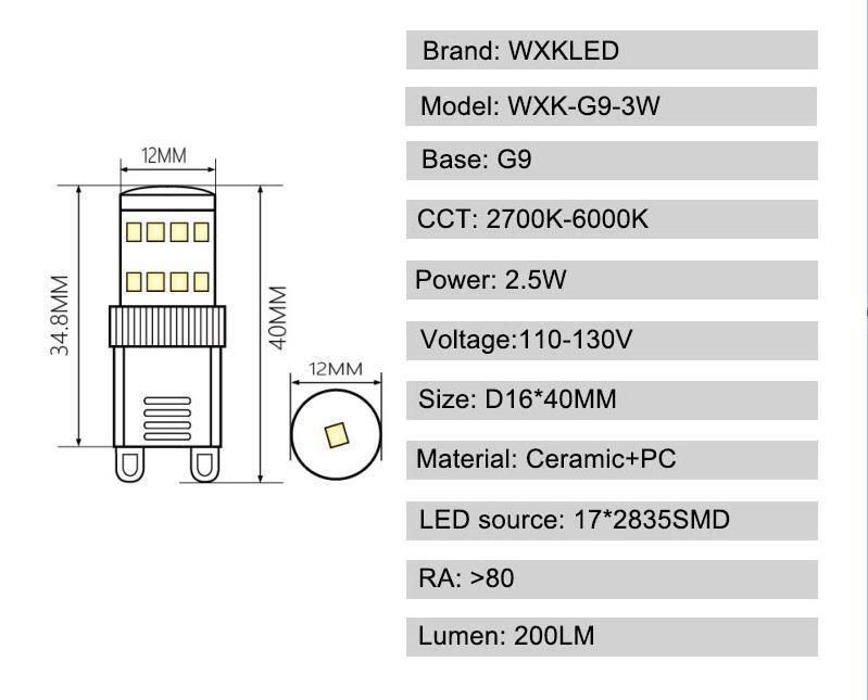 G9 LED Bulbs 3W Equivalent 30W Halogen Bulbs 200lm G9 LED Light Bulbs