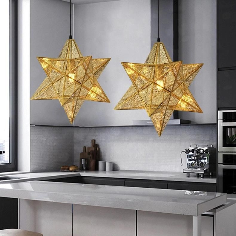 Artistic Stainless Steel Pendant Lamp Star Metal Hanging Lamps Restaurant Decorative Chandeliers