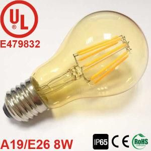 UL Listed Vintage A19 Globe 8W 110V AC Dimmable LED Filament E26 Edison Light Bulb