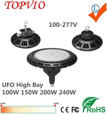 Shenzhen Highbay Warehouse Lighting CE RoHS CB ETL Dlc SAA 100W 150W 200W UFO LED High Bay Light